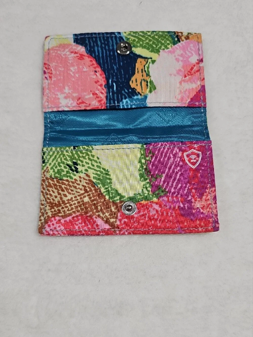 Vera Bradley Pink Floral Card Wallet with Blue Logo wSecurity  RFD